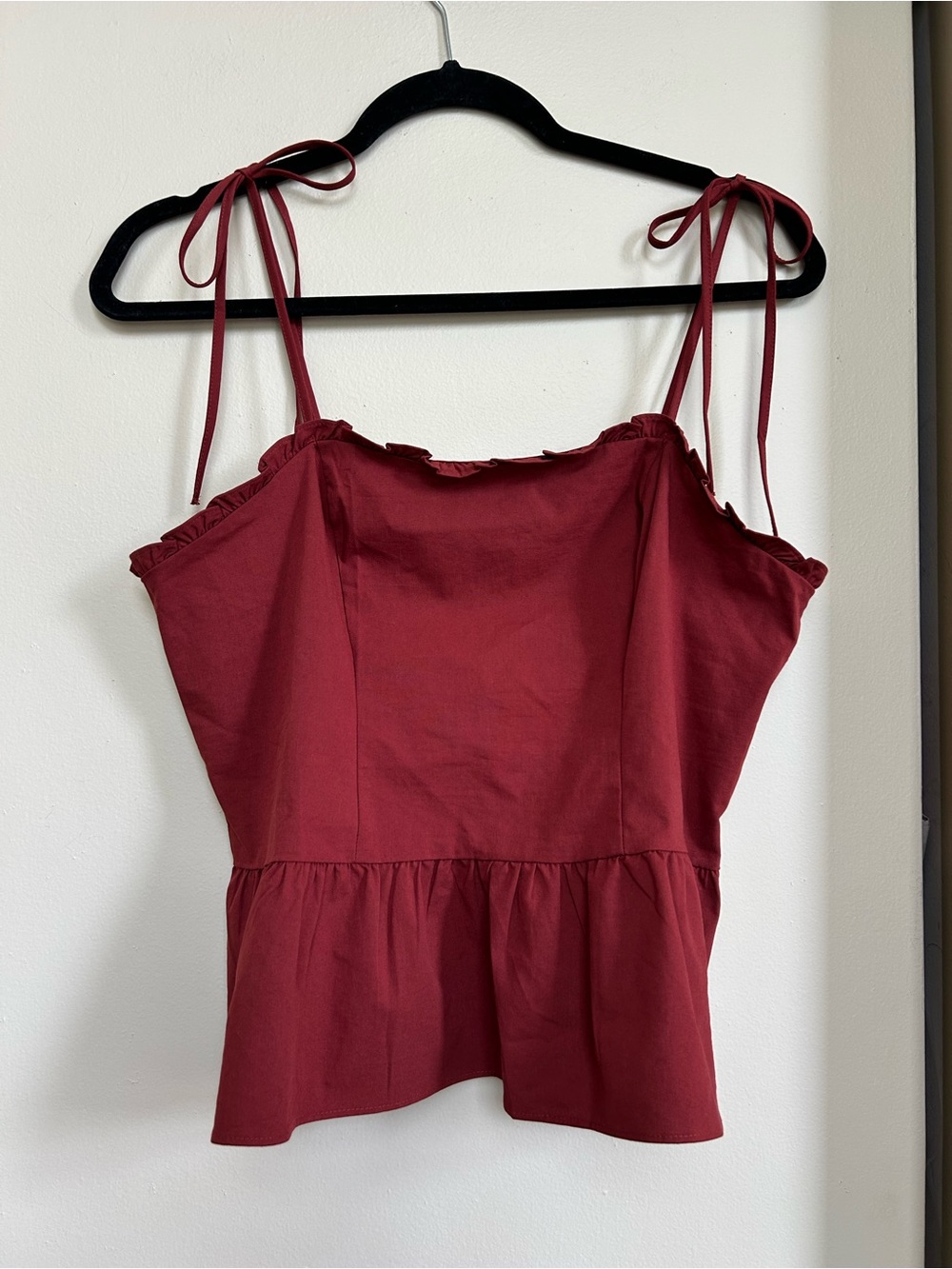 NWT Express Deep Red Solid Square Neck Spaghetti Strap Peplum Cami Tank Top, M